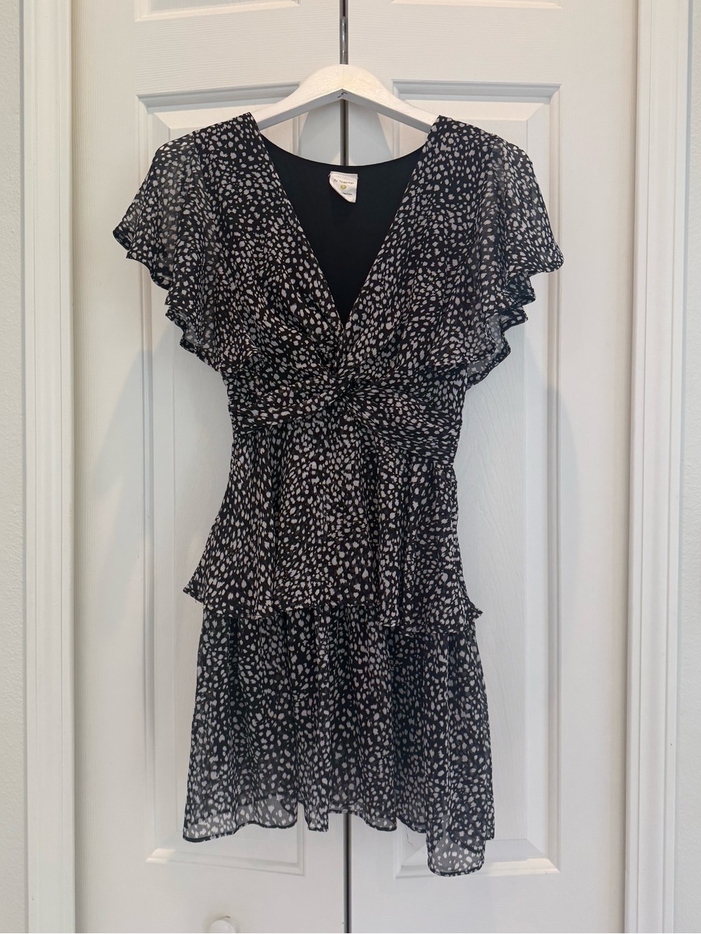 By Together Black Printed Tie-Front Ruffle Mini Dress